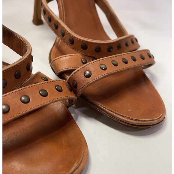 Manolo Blahnik Brown Leather Sandals with Studded Straps Size EU 40 - Picture 3 of 7